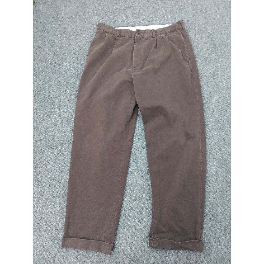 Brooks Brothers Pants Mens 36x32 Brown Pleated Cuffed 346 Chino 100% Cotton